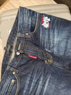 DSQUARED Men's Dark Straight Jeans with Embroidered Logo